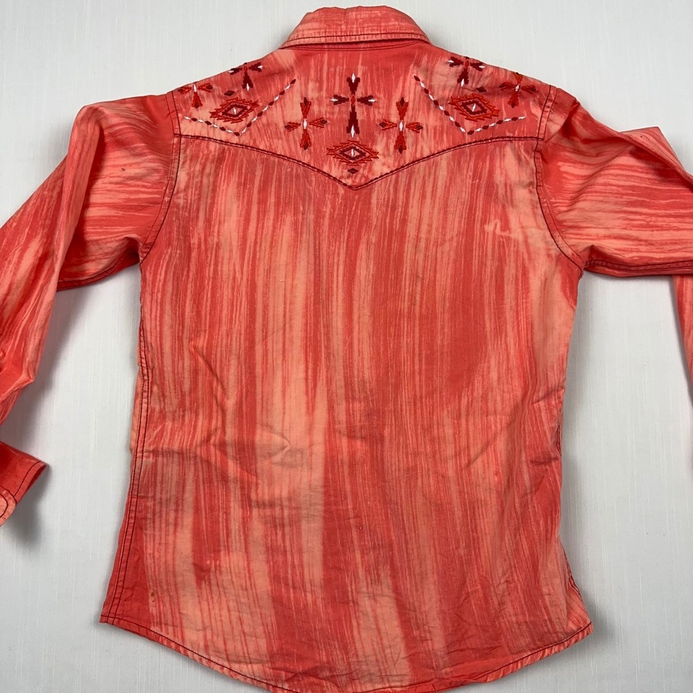 Cowgirl Hardware Women Orange Acid Wash Embroidered Western Snap Shirt Medium - Picture 7 of 10